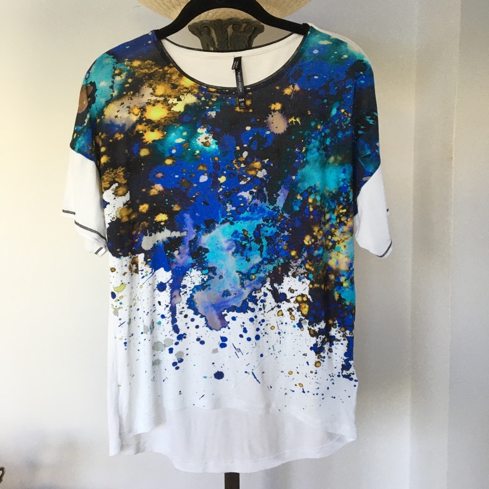 Karen Millen paint splash T-Shirt, EUC, Sz 12UK